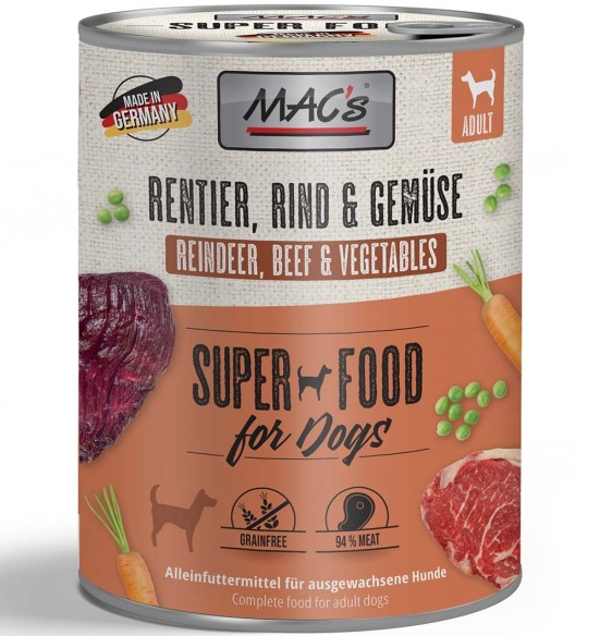 MAC's konserv koerale PÕHJAPÕDRA-, VEISELIHA (94% liha) ja KÖÖGIVILJADEGA teraviljavaba (MAC's Reindeer, Beef & Vegetables)