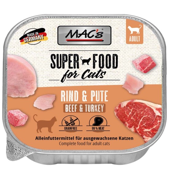 MAC's konserv kassile (99% liha) VEIS, KALKUN teraviljavaba, kausike (Superfood Cat Beef & Turkey)
