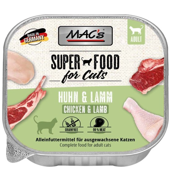 MAC's konserv kassile (99% liha) KANA, LAMMAS teraviljavaba, kausike (Superfood Cat Chicken & Lamb)