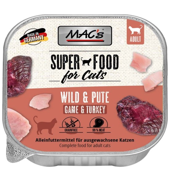 MAC's konserv kassile (99% liha) ULUK, KALKUN teraviljavaba, kausike (Superfood Cat Game & Turkey)
