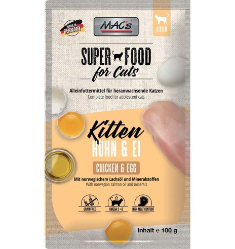 MAC`s консервированный корм в пакетиках для котят КУРИЦА И ЯЙЦА