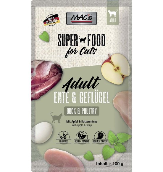MAC's konserv kassile PART, KODULIND (97%) teraviljavaba, kotike (Superfood Cat Duck & Poultry)
