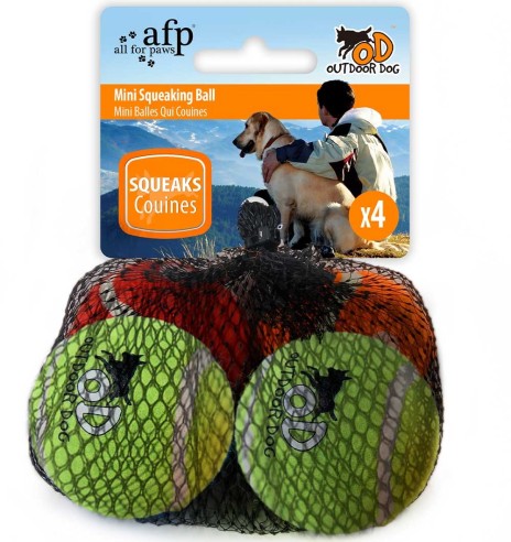 Игрушка для собак, мини теннисные мячики с пищалкой 4 шт Mini Squeaking Tennis Ball Orange/Green (AFP - Outdoor Dog)