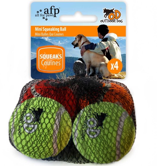 Игрушка для собак, мини теннисные мячики с пищалкой 4 шт Mini Squeaking Tennis Ball Orange/Green (AFP - Outdoor Dog)