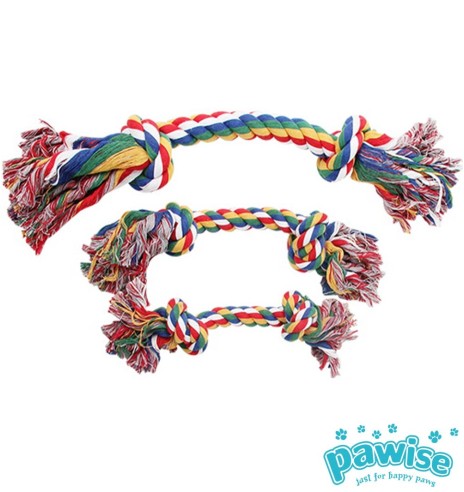 Köis-mänguasi koerale, värviline kont kahe sõlmega Rope Bone (Pawise)