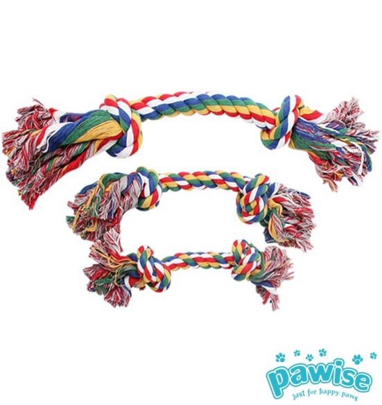 Köis-mänguasi koerale, värviline kont kahe sõlmega Rope Bone (Pawise)