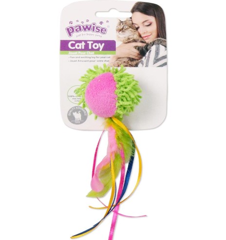 Игрушка для кошек, разноцветный шарик с перьями Meow Meow Life-Ball with Tail (Pawise)