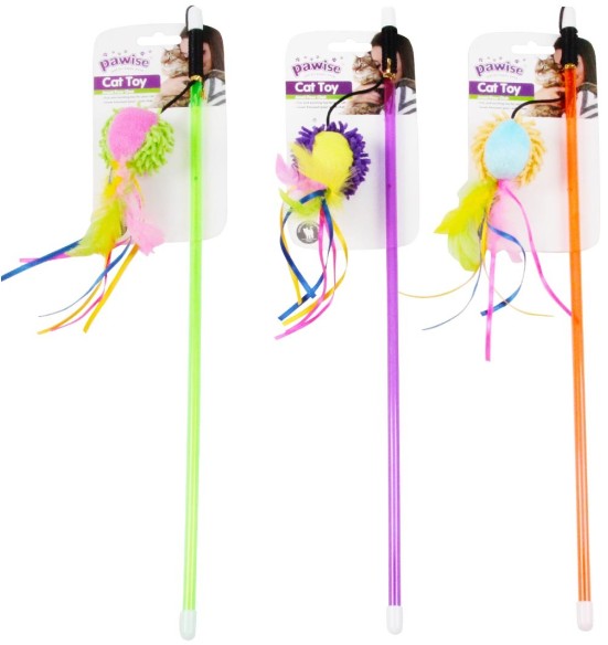 Mänguasi kassile ridvaga, värviline pall sulgedega Meow Meow Life-Cat Teaser (Pawise)