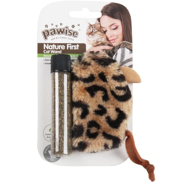 Mänguasi kassile, täiteta laiguline hiir naistenõgese pulbriga No Filling Mouse with Catnip Refill (Pawise)