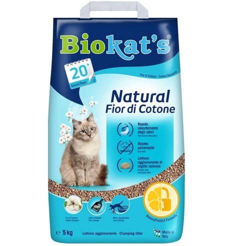 Наполнитель для кошачьих туалетов Biokats Natural, с эффектом защиты от неприятного запаха, 5 кг