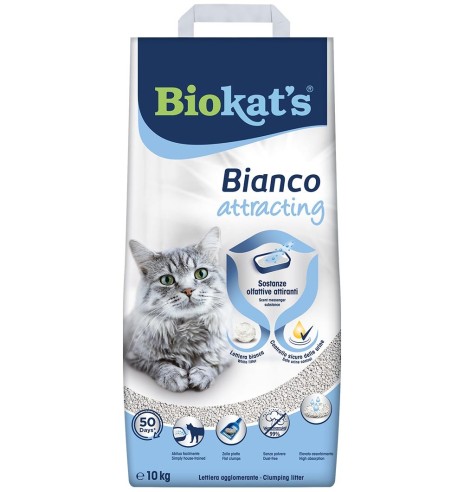 Наполнитель для кошачьих туалетов Biokats Bianco attracting, дает ощущение защищенности и безопасности