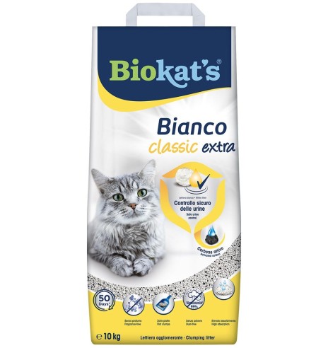 Наполнитель для кошачьих туалетов Biokats Bianco classic extra, с активированным углем 10 кг