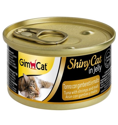 ShinyCat консервированный корм для кошек с тунцом, креветками и солодом в желе 70 g (GimCat)