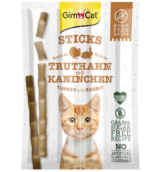 Палочки лакомства для кошек, с мясом индейки и кролика, беззерновые (GimCat) Палочки лакомства для кошек, с мясом индейки и кролика, беззерновые (GimCat)