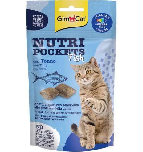 Nutri Pockets Fish лакомство с начинкой, для кошек, подушечки с тунцом (GimCat)