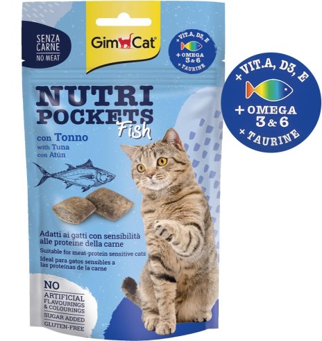 Nutri Pockets Fish лакомство с начинкой, для кошек, подушечки с тунцом (GimCat)