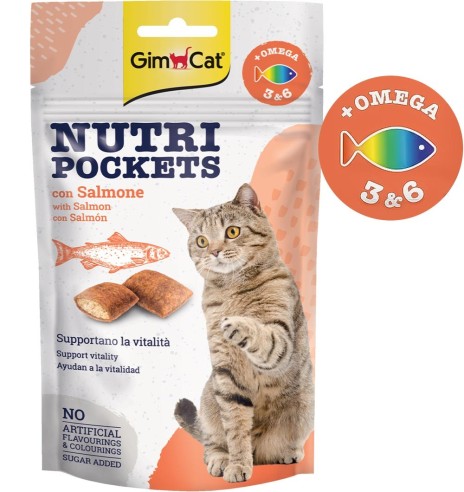 Nutri Pockets лакомство с начинкой, подушечки с лососем (GimCat)