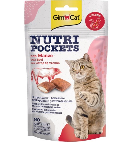 Nutri Pockets täidisega maius kassile, veiselihaga padjakesed (GimCat)