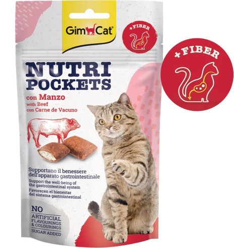 Nutri Pockets лакомство с начинкой, для кошек, подушечки с говядиной (GimCat)