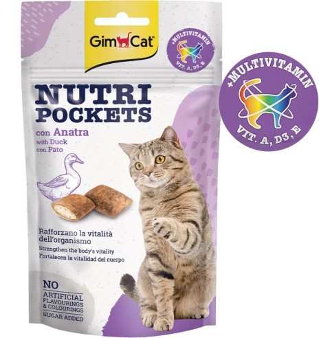 Nutri Pockets лакомство с начинкой, для кошек, подушечки с мясом утки (GimCat)