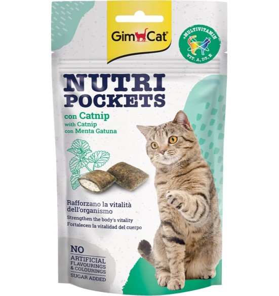 Nutri Pockets лакомство с начинкой, для кошек, подушечки с кошачьей мятой (GimCat)