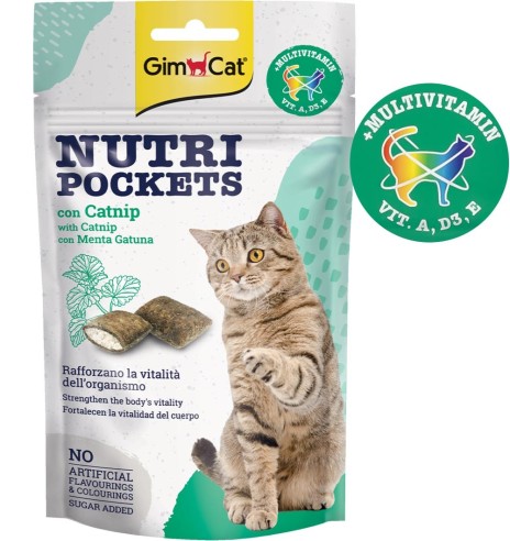 Nutri Pockets лакомство с начинкой, для кошек, подушечки с кошачьей мятой (GimCat)