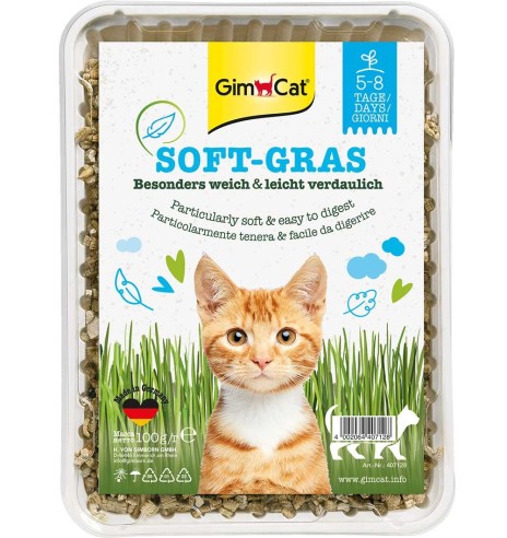 Смесь семян травы для кошек, в субстрате для выращивания, особенно мягкая и легко усваиваемая трава Soft-Gras (GimCat)