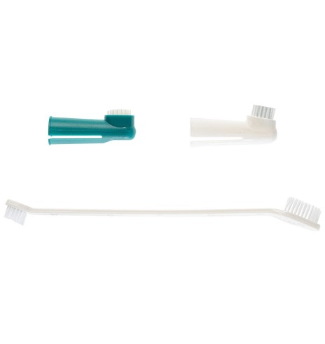 Hambaharjade komplekt - kahepoolne hambahari ja 2 sõrmeotsa hambaharja (GimDog)