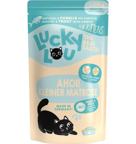 Lucky Lou беззерновой консервированный корм для котят домашней птицей и форелью, пакетик 125 г