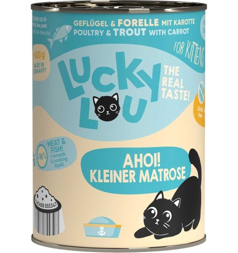 Lucky Lou беззерновой консервированный корм для котят домашней птицей и форелью, пакетик 400 г