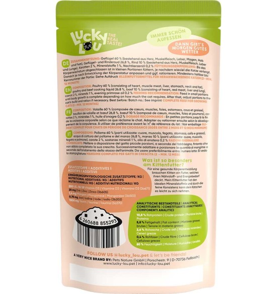 Lucky Lou konserv kassipojale kodulinnu- ja veiselihaga, teraviljavaba 125 g kotikeses