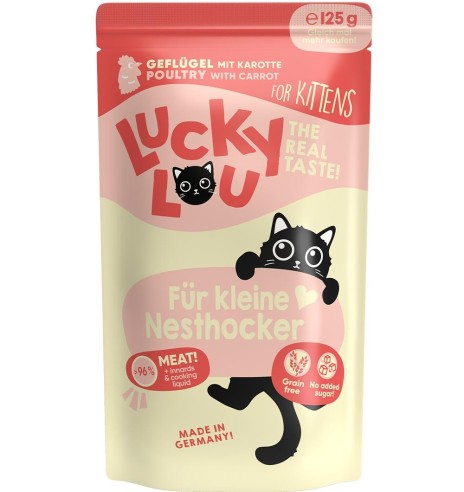 Lucky Lou беззерновой консервированный корм для котят с домашней птицей, пакетик 125 г