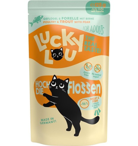 Lucky Lou беззерновой консервированный корм для кошек с домашней птицей и форелью, в пакетике