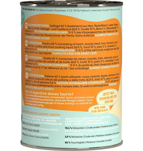 Lucky Lou konserv kassile kodulinnuliha ja forelliga, teraviljavaba 400 g