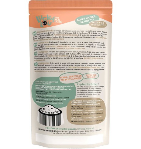 Lucky Lou konserv kassile kodulinnu- ja jäneselihaga, teraviljavaba, kotikeses