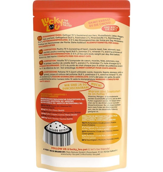 Lucky Lou беззерновой консервированный корм для кошек с мясом птицы, в пакетике