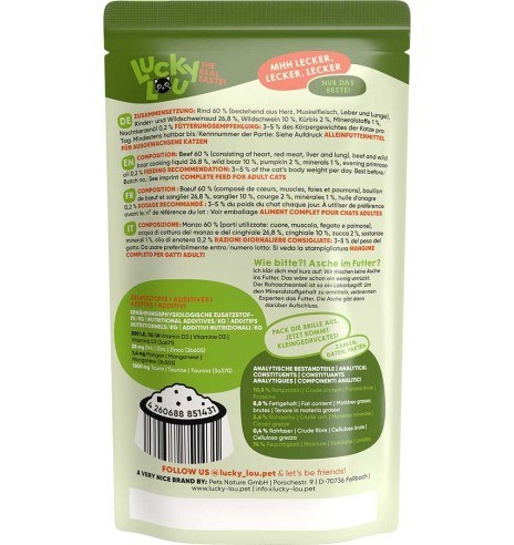 Lucky Lou беззерновой консервированный корм для кошек с говядиной и кабаниной