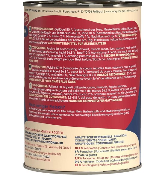 Lucky Lou konserv eakale kassile kodulinnu- ja veiselihaga, teraviljavaba