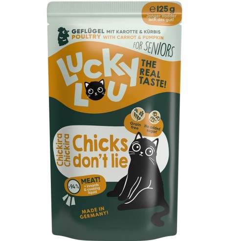 Lucky Lou беззерновой консервированный корм для пожилых кошек с мясом домашней птицы, в пакетике