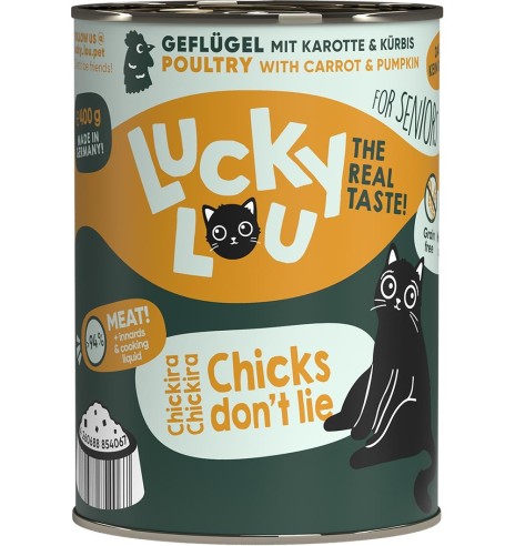 Lucky Lou беззерновой консервированный корм для пожилых кошек с мясом домашней птицы
