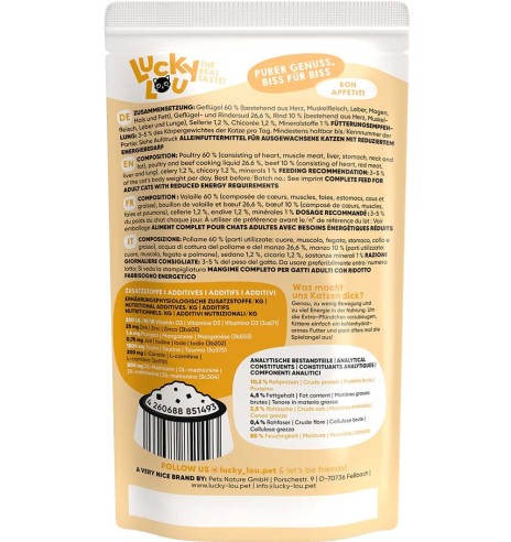 Lucky Lou Sterilized konserv kassile kodulinnu- ja veiselihaga, teraviljavaba, kotikeses