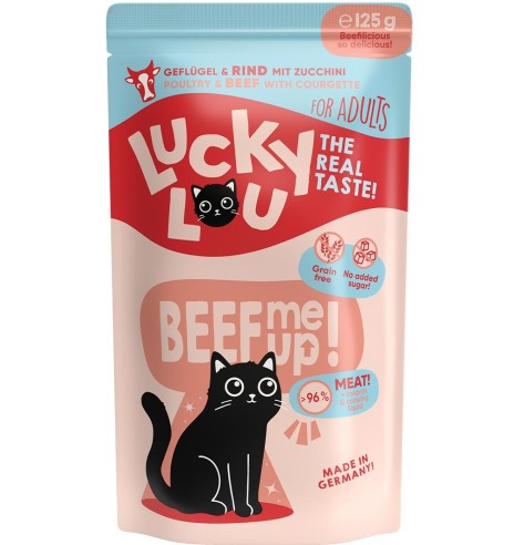 Lucky Lou беззерновой консервированный корм для кошек с мясом птицы и говядиной, в пакетике