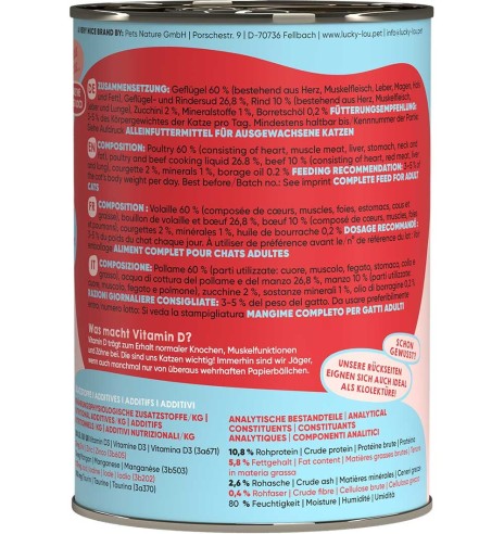 Lucky Lou беззерновой консервированный корм для кошек с мясом птицы и говядиной