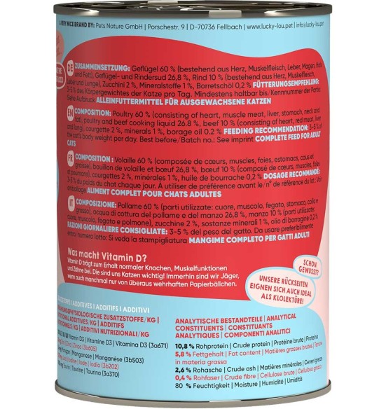 Lucky Lou беззерновой консервированный корм для кошек с мясом птицы и говядиной