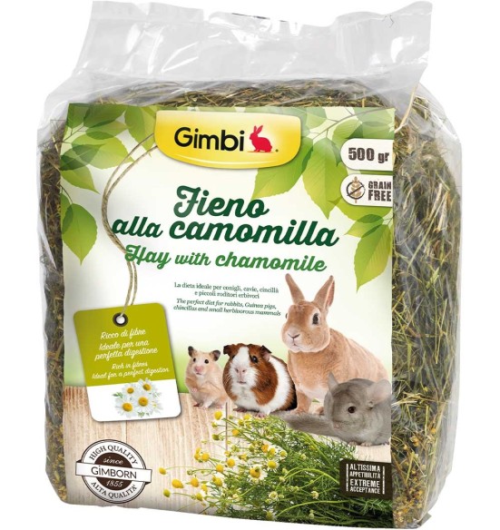 Сено с ромашкой - для кроликов, морских свинок, шиншилл, грызунов, травоядных млекопитающих, 500 г (Gimbi)