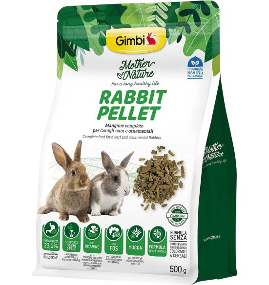 Mother Nature täistoit pelletitena kääbus- ja dekoratiivküülikule, 500 g (Gimbi)