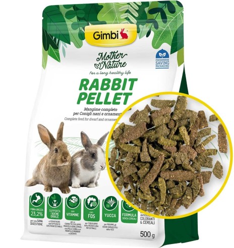 Полнорационный гранулированный корм Mother Nature для карликовых и декоративных кроликов, 500 г (Gimbi)