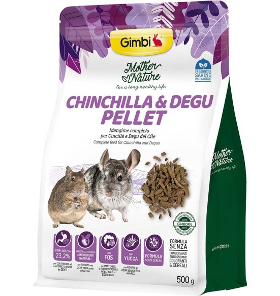 Полнорационный гранулированный корм Mother Nature для шиншилл и дегу, 500 г (Gimbi) Полнорационный гранулированный корм Mother Nature для шиншилл и дегу, 500 г (Gimbi)