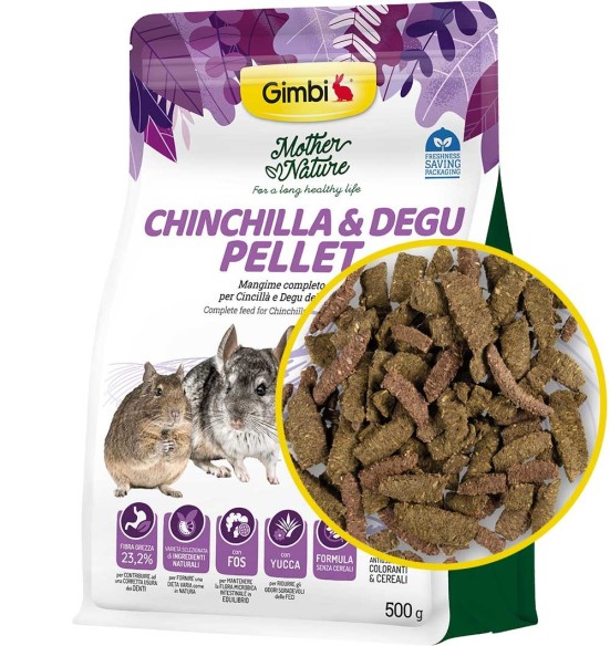 Полнорационный гранулированный корм Mother Nature для шиншилл и дегу, 500 г (Gimbi) Полнорационный гранулированный корм Mother Nature для шиншилл и дегу, 500 г (Gimbi)