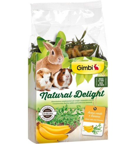 Подкормка (чипсы) Natural Delight с зеленым овсом и бананами - для кроликов и травоядных млекопитающих, 100 г (Gimbi)